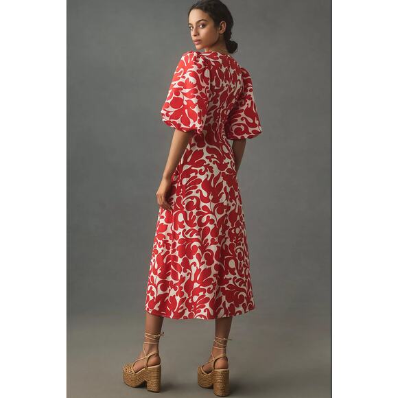 NWT RHODE Ina Red and White Print Midi Dress - Size 0 - Picture 3 of 5